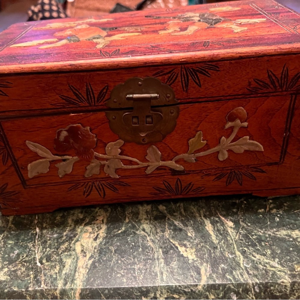 Hand Carved Asian Inspired Wooden Keepsake Chest